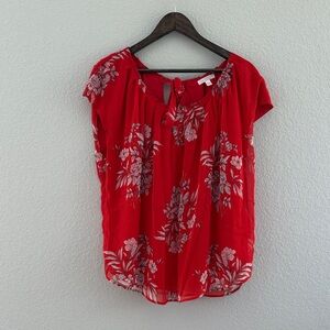 Size XXL Women's Red Floral Tie-Neck Blouse Lauren Conrad